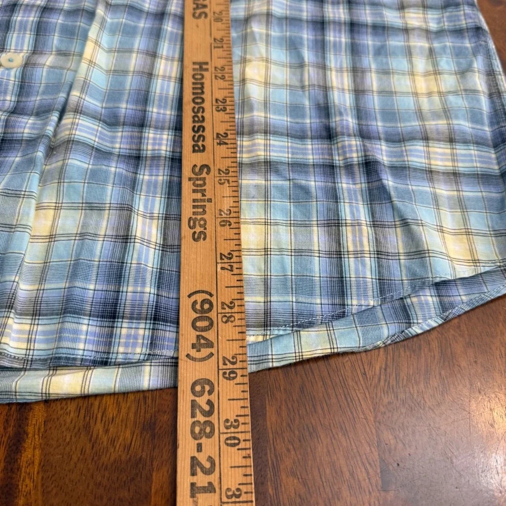 Alan Flusser Mens Blue Yellow Plaid Cotton Button Down‎ Shirt Floral Cuff Large